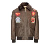 TruClothing Mens Real Leather Bomber Jacket US Military Pilot Aviator Flying Black Brown Fur - Brown L