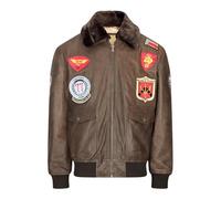 TruClothing Mens Real Leather Bomber Jacket US Military Pilot Aviator Flying Black Brown Fur - Brown S