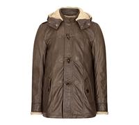 TruClothing Mens Real Leather Coat 3/4 Hooded Safari Warm Brown Tan Fisherman Fleece - Brown 3XL