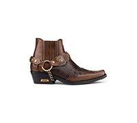 TruClothing Mens Real Leather Cowboy Ankle Boots Chain Western Heel Dancing - Brown 6