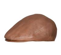 TruClothing Men's Real Leather Flat Cap Ivy Newsboy Peaked Golf Cabbie Hat - Tan 60