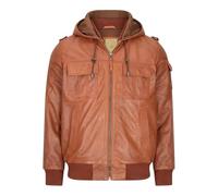 TruClothing Mens Real Leather Jacket Black Brown Hooded Hood Zip Retro Bomber Casual - Timber 5XL