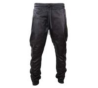TruClothing Mens Real Leather Jogger Jeans Trousers Elasticated Casual - Black 40