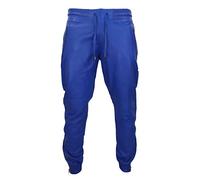 TruClothing Mens Real Leather Jogger Jeans Trousers Elasticated Casual - Blue 34