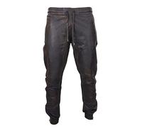 TruClothing Mens Real Leather Jogger Jeans Trousers Elasticated Casual - Brown 36