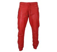 TruClothing Mens Real Leather Jogger Jeans Trousers Elasticated Casual - red 44
