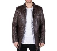 TruClothing Mens Real Leather Safari Parka Coat Black Brown Tailored Fit Casual Jacket - Brown S