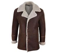TruClothing Mens Real Sheepskin Coat Button Vintage German WW2 Captain Marine Jacket - Brown XL