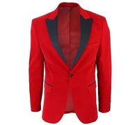 TruClothing Mens Red Velvet Tuxedo Blazer Satin Peak Lapels Dinner Jacket Wedding Prom Black Tie - Red 36