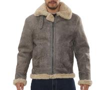 TruClothing Men's Shearling Leather Bomber Real Sheepskin B3 Aviator Pilot Coat Winter Flying Jacket - Grey 4XL