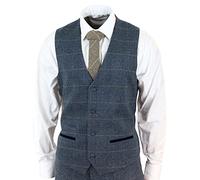 TruClothing Mens Slim Fit Check Blue Scott Wistcoat Smart Casual Tweed Tan Check Navy - blue 38
