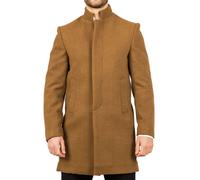 Men's Overcoat Stand Collar Wool Blend Classic Trench Coat Winter Jacket - Tan 3XL