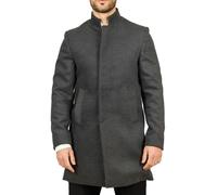 TruClothing Men's Stand Collar Wool Blend Overcoat - Grey - Small
