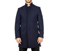 Men's Overcoat Stand Collar Wool Blend Classic Trench Coat Winter Jacket - Navy XXL