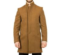 Men's Overcoat Stand Collar Wool Blend Classic Trench Coat Winter Jacket - Tan L