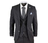 TruClothing Men's STZ14 Black Wool 3 Piece Suit Tweed | Size: 52R TruClothing Black 52R
