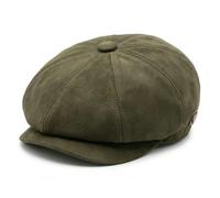 TruClothing Men's Suede Vintage 8-Panel Classic Gatsby Baker Boy Hat - Olive - X-Large