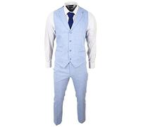 Mens Summer Suit Waistcoat Trousers Linen Smart Formal Baby Blue Wedding - Light Blue 46
