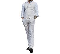 Mens Summer Suit Waistcoat Trousers Linen Smart Formal Cream Beige Wedding - Cream 36