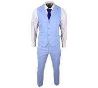 TruClothing Mens Summer Suit Waistcoat Trousers Linen Smart Formal Royal Blue Wedding - Blue 36