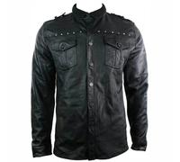 TruClothing Men's Tailored Fit Vintage Leather Shirt Retro Stud Style Jacket Black Casual - Small