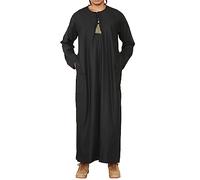 TruClothing Mens Thobe Jubba Islamic Clothing Muslim Kaftan Emirati Omani Robe Arab Tassel - Black-gold M - 54
