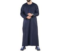 TruClothing Mens Thobe Jubba Islamic Clothing Muslim Kaftan Emirati Omani Robe Arab Tassel - Navy L - 56