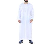 TruClothing Mens Thobe Jubba Islamic Clothing Muslim Kaftan Emirati Omani Robe Arab Tassel - White L - 56