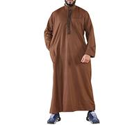 TruClothing Mens Thobe Jubba Nehru Stand Collar Islamic Clothing Muslim Cotton Kaftan Embroidery Eid Robe Saudi - Brown M - 54