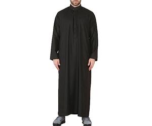TruClothing Mens Thobe Jubba Nehru Stand Collar Islamic Clothing Muslim Kaftan Eid Robe Saudi Slim Regular Fit - Black Regular M - 54