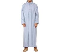 TruClothing Mens Thobe Jubba Turn Down Collar Islamic Muslim Cotton Kaftan Dress Robe Arabic - Light blue M - 54