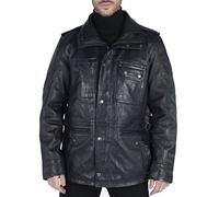 TruClothing Men's Trenchcoat Jacket Outwear Windproof Winter Parka Military Real Leather Jackets Coat - Black L