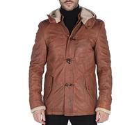 TruClothing Men's Trenchcoat Jacket Outwear Windproof Winter Parka Real Leather Jackets Coat Fleece Hood - Tan XXL