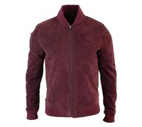 TruClothing Men's Varsity Suede Leather Bomber Jacket in Burgundy | Size: XL TruClothing Burgundy XL