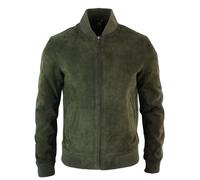TruClothing Men's Varsity Suede Leather Bomber Jacket in Olive | Size: Small TruClothing Olive S