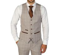 TruClothing Men's Waistcoat Beige Checked Tailored Fit Vests - Beige 38