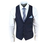 TruClothing Mens Waistcoat Herringbone Tweed Check 1920s Gatsby Vintage Navy