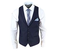 TruClothing Mens Waistcoat Herringbone Tweed Check 1920s Gatsby Vintage Navy