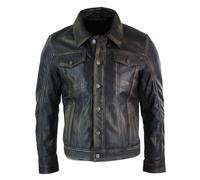 TruClothing Men's Washed Leather Short Biker Jacket in Black | Size: Medium TruClothing Black M