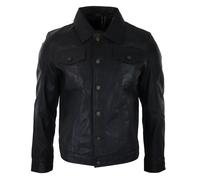 TruClothing Men's Washed Leather Short Biker Jacket in True Black | Size: Large TruClothing True Black L
