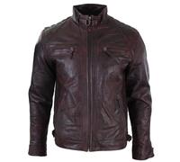 TruClothing Men's Zipped Soft Leather Short Biker Jacket in Wine | Size: Small TruClothing Wine S