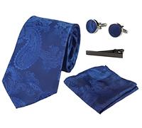 TruClothing Paisley Neck Tie Gift Set Pocket Square Cuff Links Tie Floral Satin - Blue 101 One Size