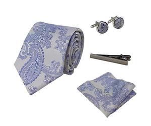 TruClothing Paisley Neck Tie Gift Set Pocket Square Cuff Links Tie Floral Satin - Blue 114 One Size