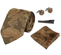 TruClothing Paisley Neck Tie Gift Set Pocket Square Cuff Links Tie Floral Satin - Bronze 113 One Size