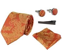 TruClothing Paisley Neck Tie Gift Set Pocket Square Cuff Links Tie Floral Satin - Orange 110 One Size