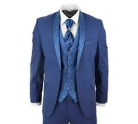 TruClothing Sal-Yaica - Men's 4 Piece Wedding Suit Groom Shawl Collar Blue Cravat - 36" Jacket 30" Trousers