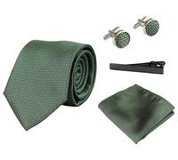 TruClothing Satin Silk Textured Tie Gift Set Pocket Square Cuff Links Tie Matt Satin - Green 304 One Size