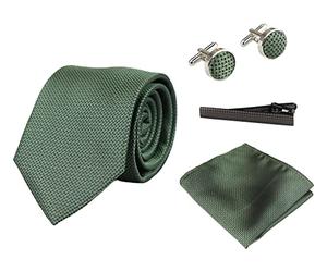 TruClothing Satin Silk Textured Tie Gift Set Pocket Square Cuff Links Tie Matt Satin - Green 304 One Size