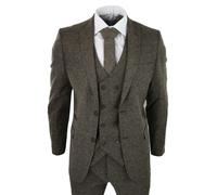 Mens Wool 3 Piece Suit Double Breast Waistcoat Tweed Blinders Classic 1920s Oak - Oak 52