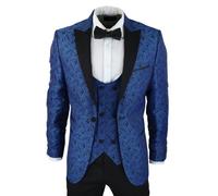 TruClothing STZ60 - Men's Black Blue Paisley Tuxedo Blazer And Waistcoat Dinner Jacket Satin - 40